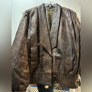Leather jacket size large. Genuine leather washed brown leather. Made in Turkey